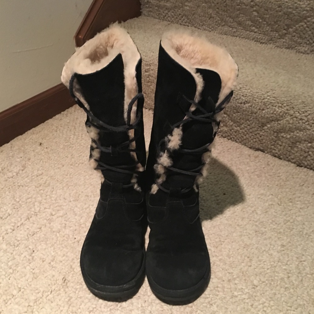 UGG Tall Black Fur Boots Size 8
